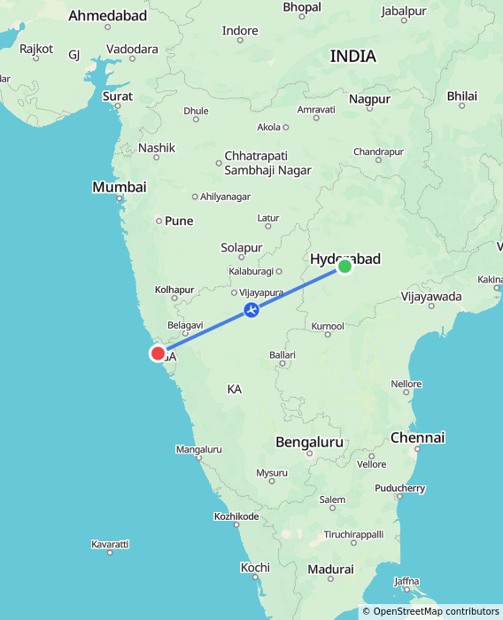 Hyderabad, India to Goa, India